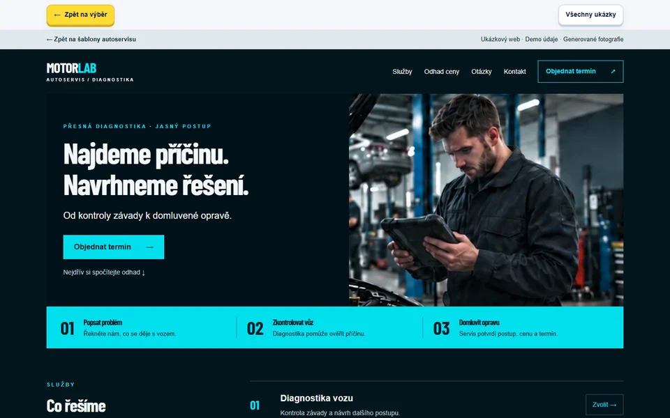 Autoservis — ukázka designu webu