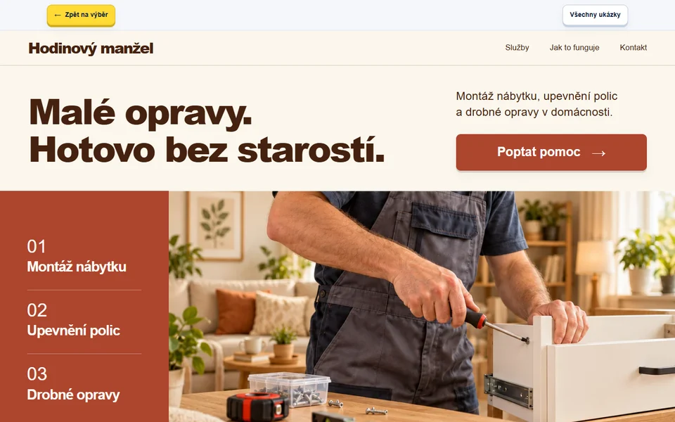 Náhled webu — Hodinový manžel a drobné opravy