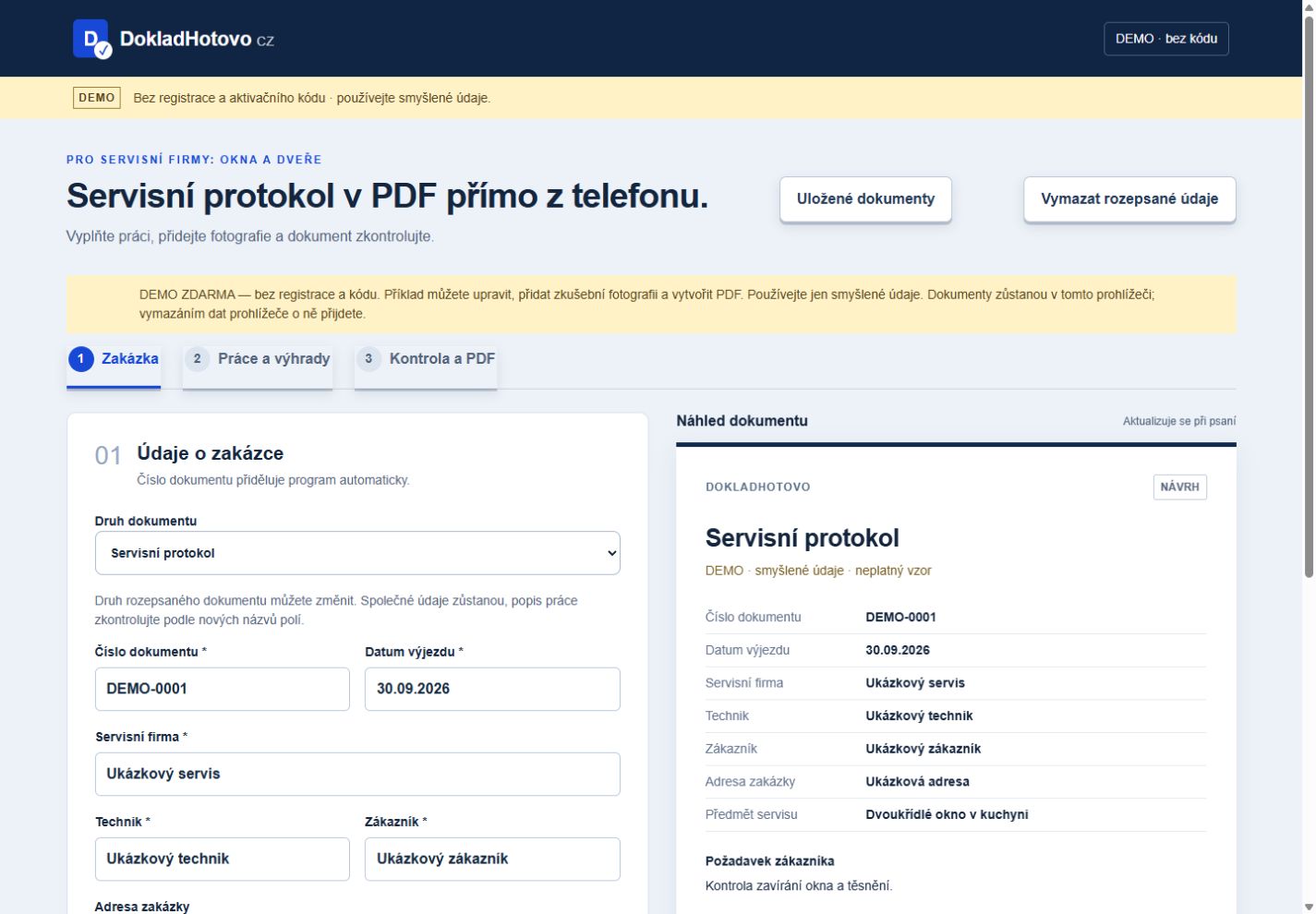 Skutečný náhled aplikace DokladHotovo